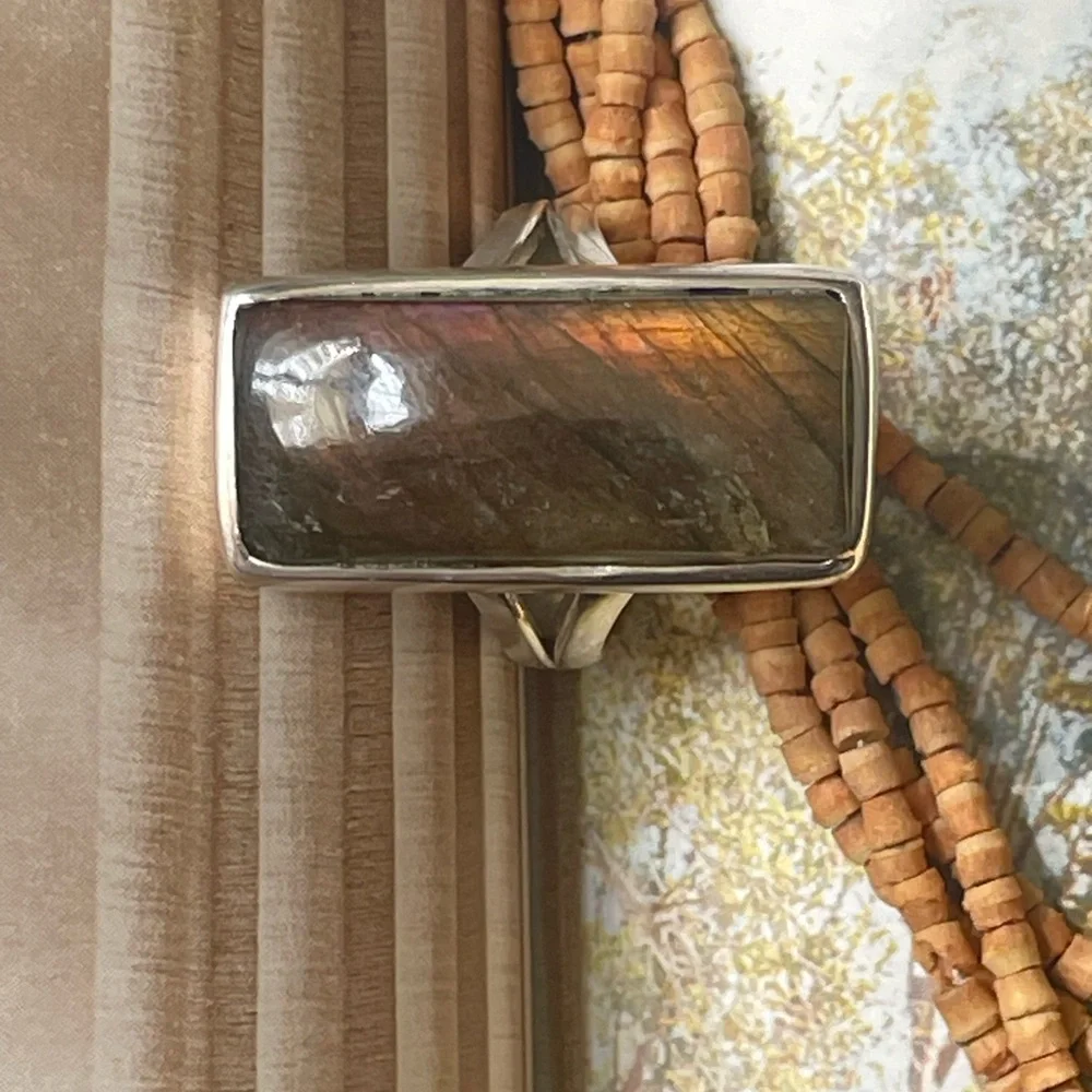 “BOHO” 925 Sterling Silver Natural Labradorite Ring | adjustable Ring - Picture 4 of 16